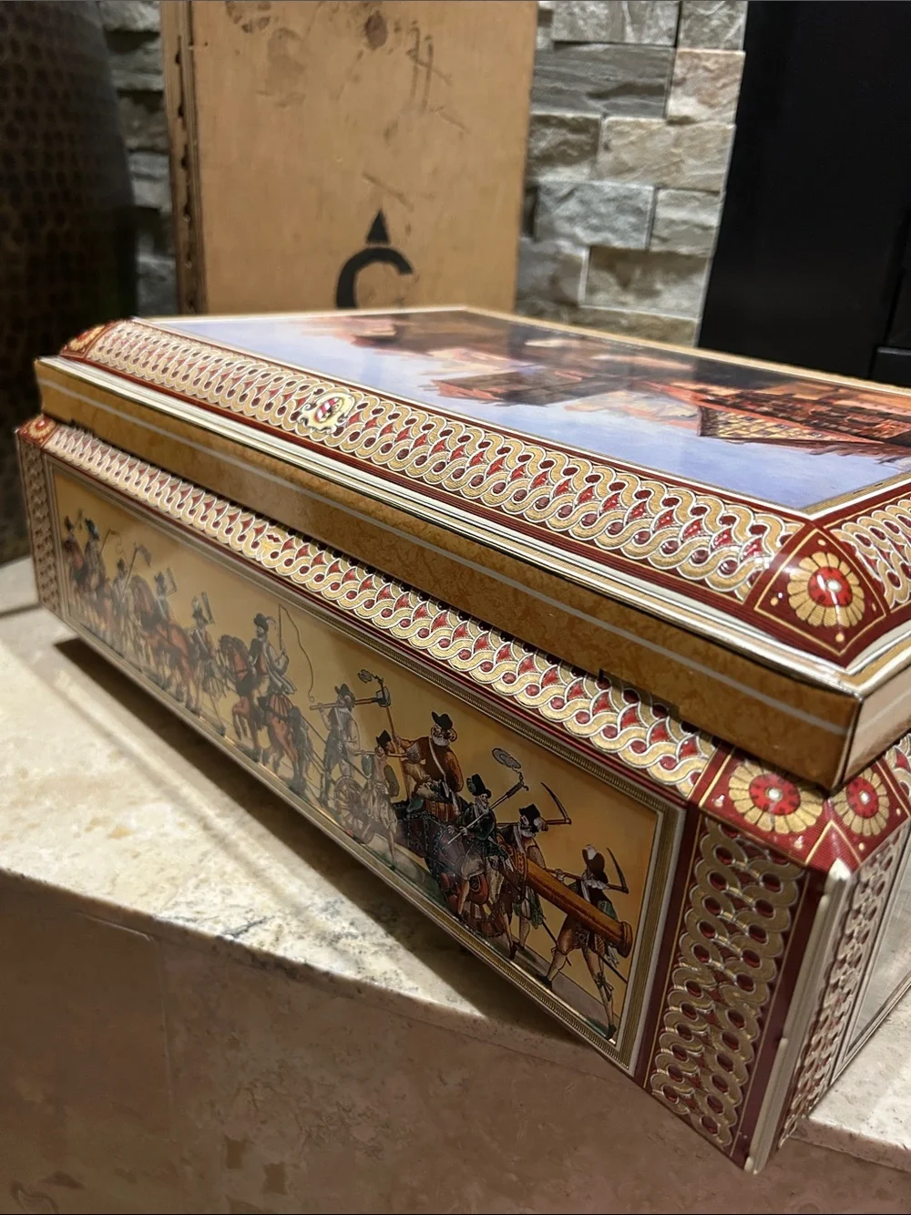 Vintage E. Otto Schmidt Lebkuchen festive holiday cookie tin chest from Germany